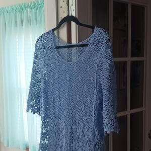 Chic Light Blue Crochet Women's Blouse